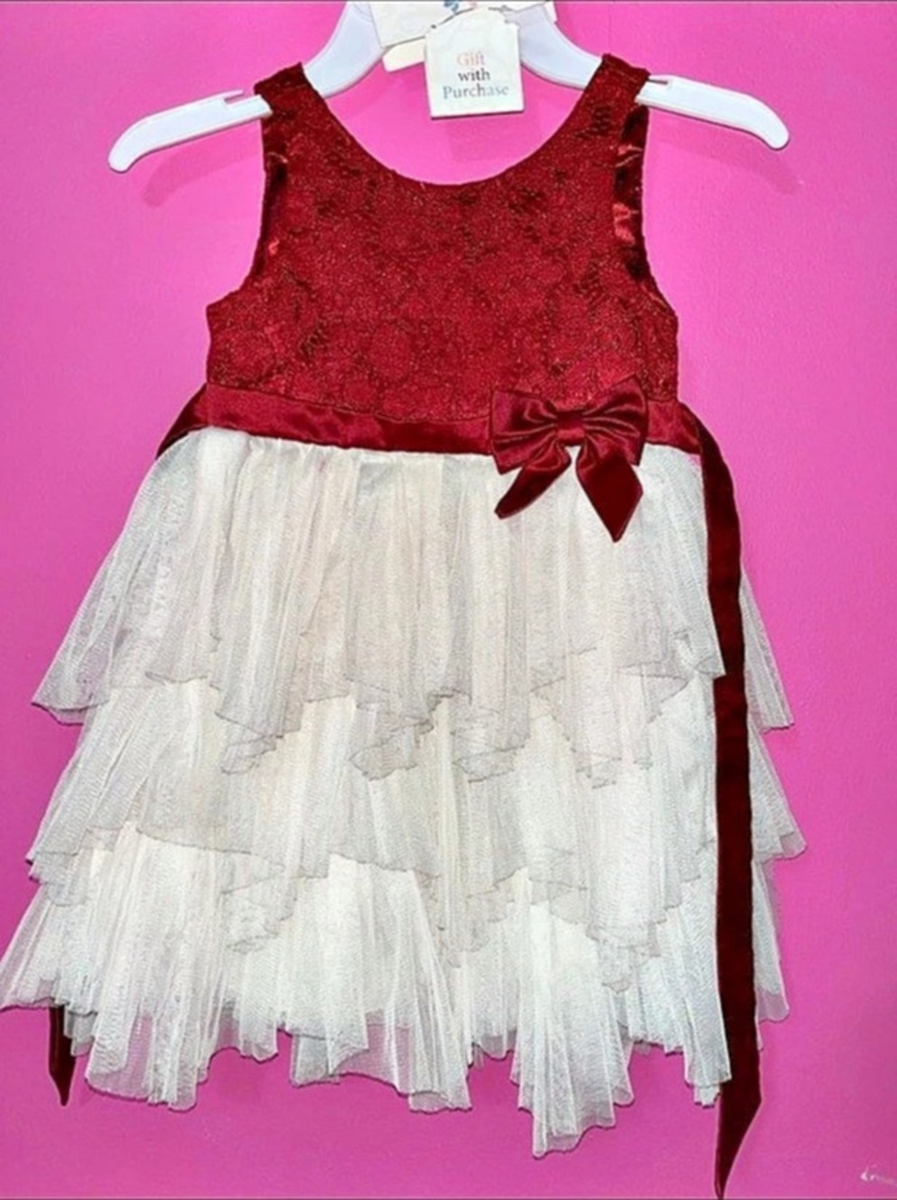 Kids Formal Dress in Burgundy & White Like New